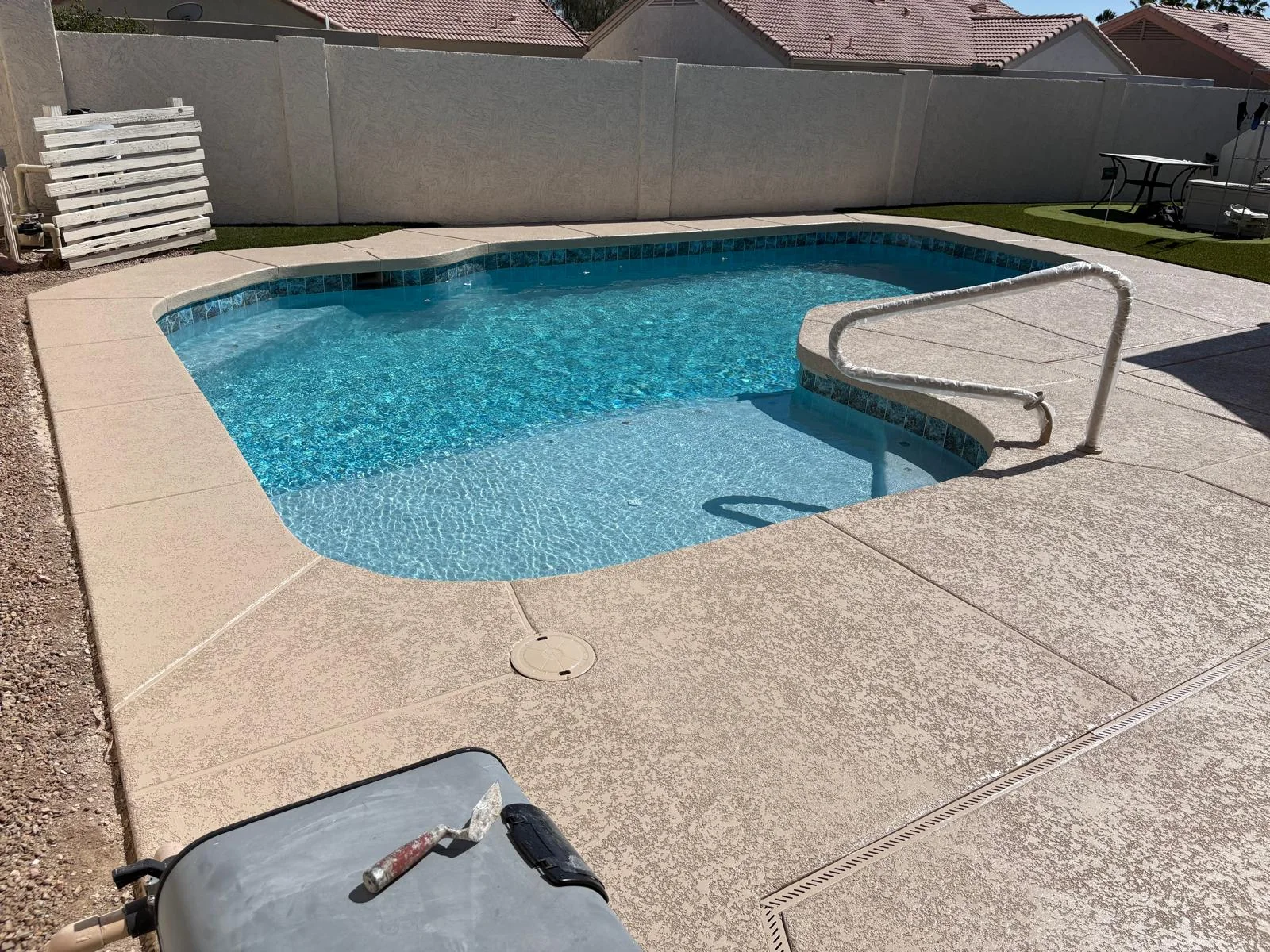 Finished concrete pool deck and patio at an Arizona home